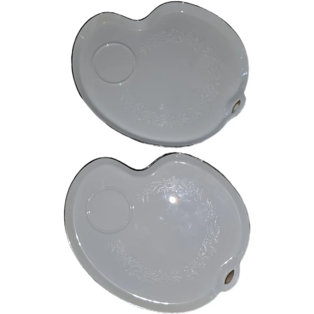Noritake Reina 6450 Snack Plates Set of 2‎ White Floral Platinum Trim Japan